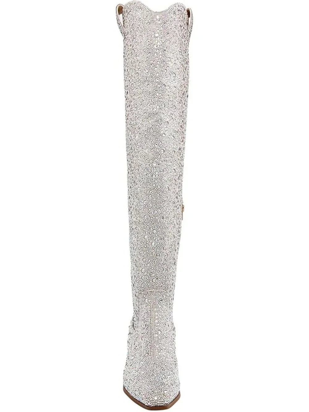Stylish Black Thigh High Cowboy Boots for Women - Rhinestone Pointed Toe, Chunky